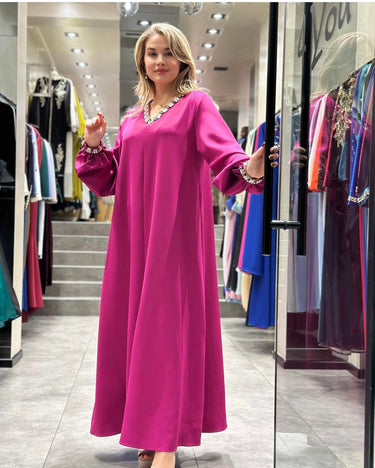 V-Neck Rhinestone Free Size Dress